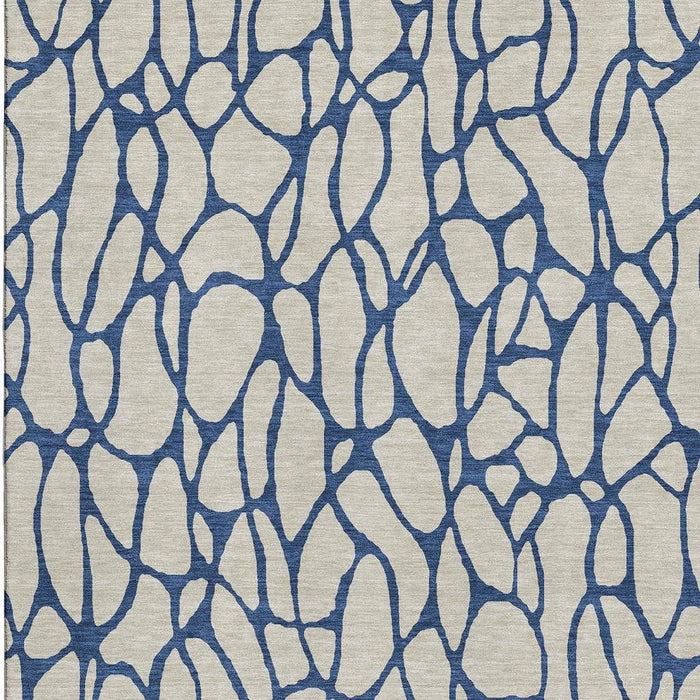 10' X 14' Geometric Washable Area Rug With UV Protection (680301) - Beige / Navy Blue