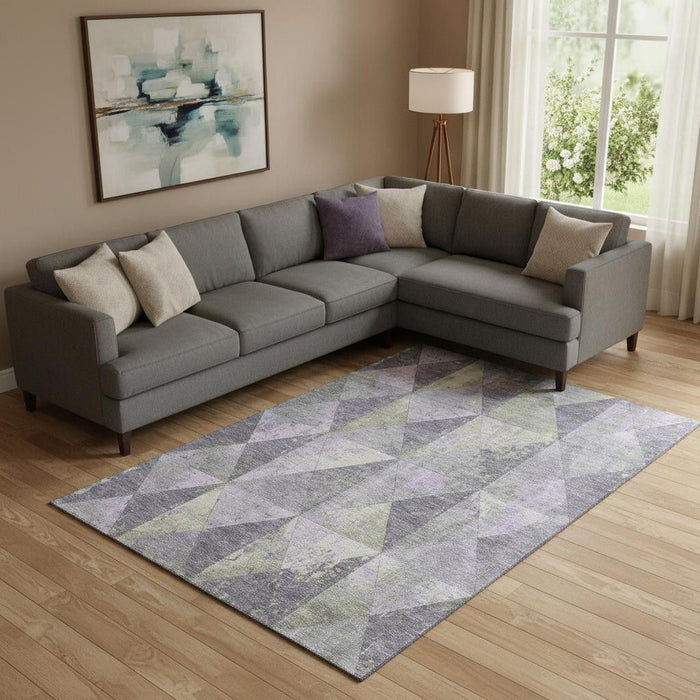 10' X 14' Geometric Washable Area Rug With UV Protection (699082) - Lavender / Fern Green / Ivory