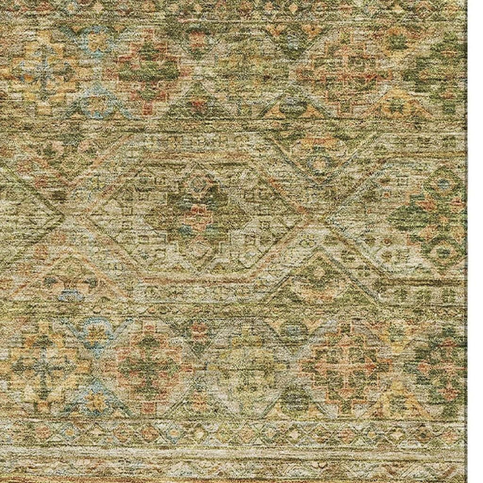 10' X 14' Striped Washable Area Rug With UV Protection (695732) - Artichoke Green / Copper / Gray