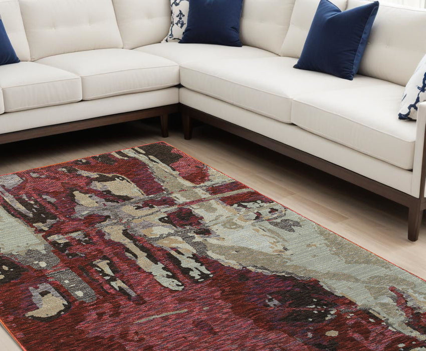 8' x 11' Abstract Power Loom Area Rug - Red And Beige