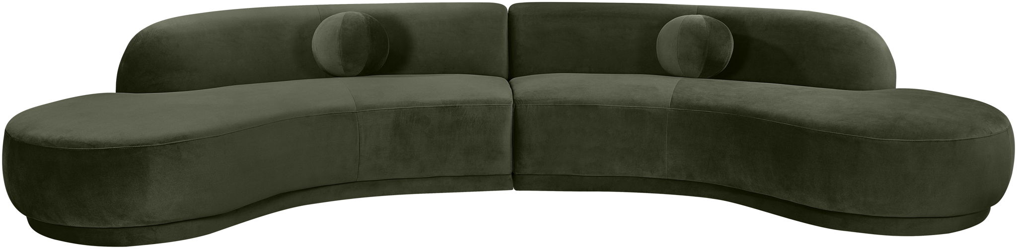 Meridian Furniture Avra 146-inch velvet performance fabric upholstered stationary sectional with plush cushions and modern design.