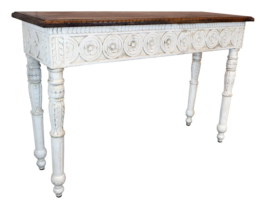 Solid Wood Distressed Console Table - Natural And White