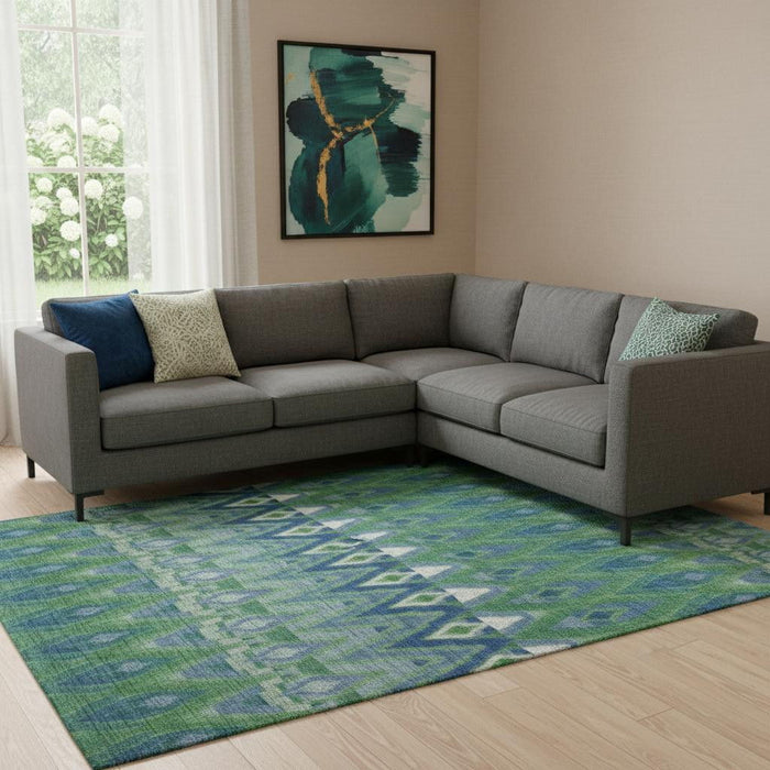10' X 14' Southwestern Washable Area Rug With UV Protection (651905) - Green / Blue / Ivory