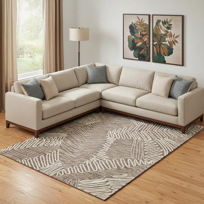 10' X 14' Floral Washable Area Rug With UV Protection (671888) - Chocolate / Taupe