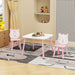Pink and white wooden toddler table and chair set by Giga with animal backrest, suitable for young children.