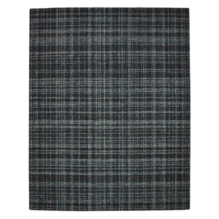 9' X 12' Wool Plaid Hand Tufted Area Rug - Black