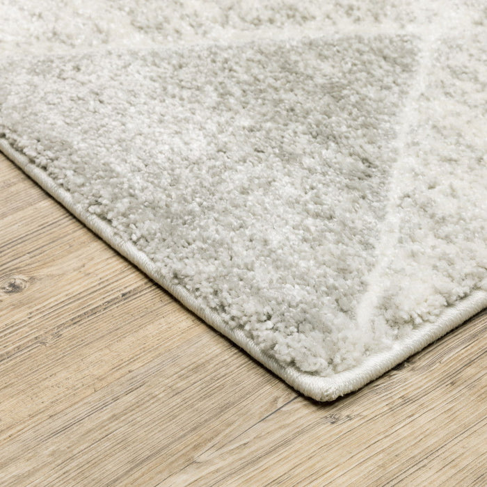 9.8' x 12.8' Geometric Power Loom Stain Resistant Area Rug - Grey And Ivory