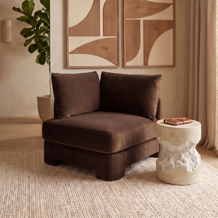 Velvet upholstered Meridian Furniture Hammond stationary chair with plush fabric and modern design, perfect for living room or office decor.