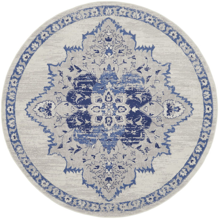 8' Floral Round Rug (552318) - Ivory / Blue