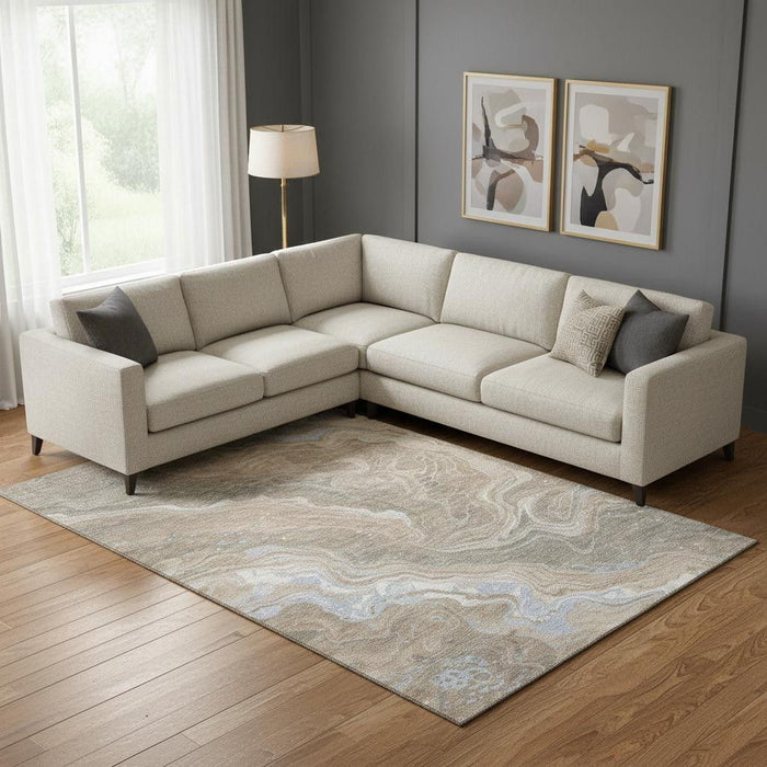 10' X 14' Abstract Washable Area Rug With UV Protection (697650) - Taupe / Beige / Gray