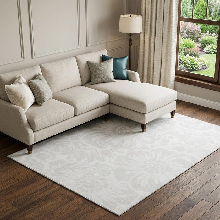 8' X 10' Floral Washable Area Rug With UV Protection (648656) - Ivory / Cream