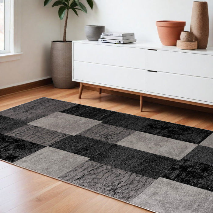 8' x 10' Checkered Dhurrie Area Rug - Gray