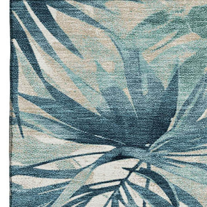 10' X 14' Floral Washable Area Rug With UV Protection (706939) - Teal / Ivory