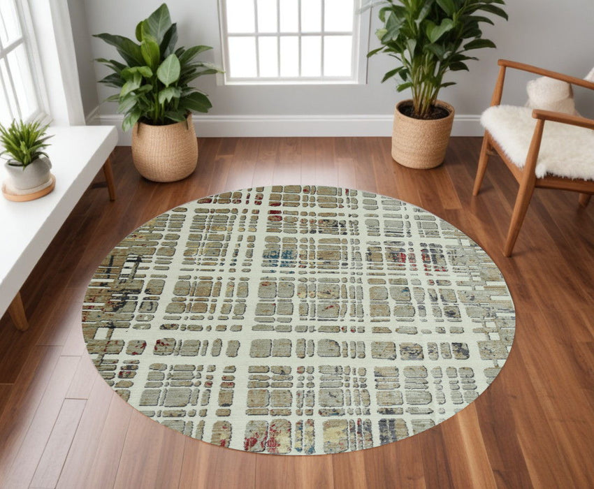 8' x 8' Round Abstract Area Rug - Ivory