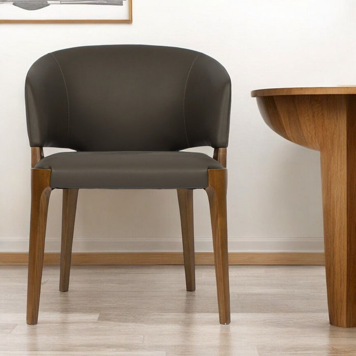Upholstered Faux Leather Wing Back Dining Arm Chair - Brown / Gray