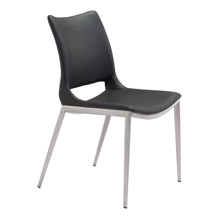 Upholstered Faux Leather Open Back Dining Side Chairs (Set of 2) - Black / Silver