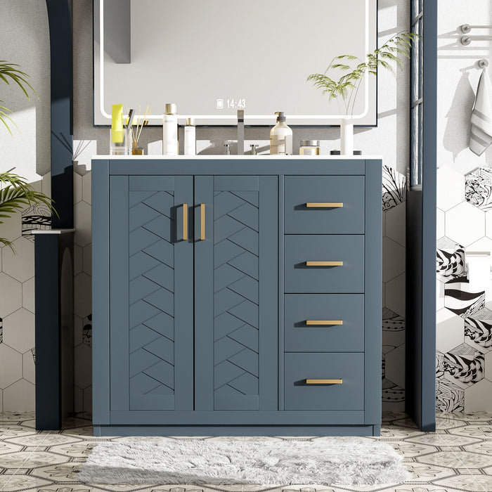 Giga bathroom vanity with sink, storage cabinet, 3 drawers, and soft-closing doors in a freestanding design, modern and functional.