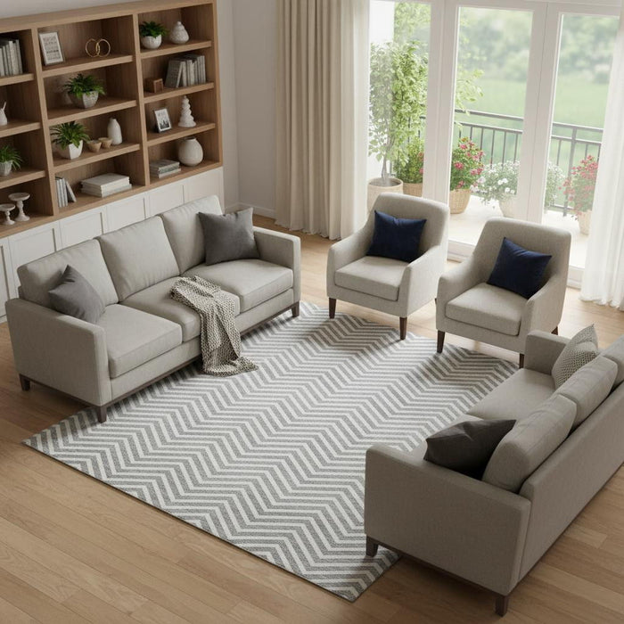 10' X 14' Chevron Washable Area Rug With UV Protection (674245) - Gray / Ivory