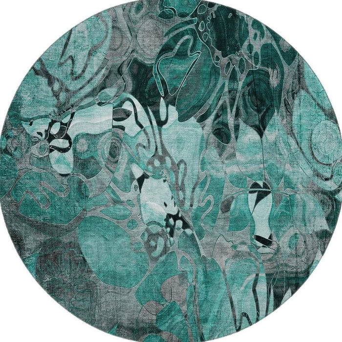 8' Abstract Distressed Washable Round Rug With UV Protection (649003) - Teal / Gray