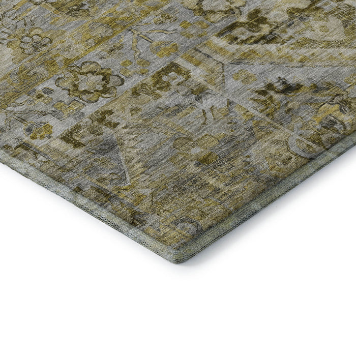10' X 14' Floral Washable Area Rug With UV Protection (696464) - Pewter / Gold / Silver