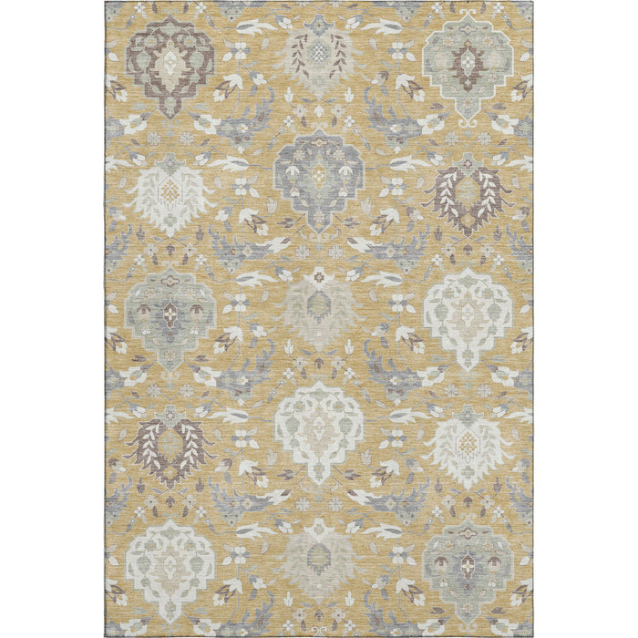 10' X 14' Damask Washable Area Rug With UV Protection (680541) - Gold / Gray / Ivory