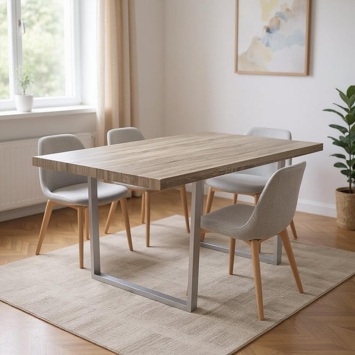 59" Solid Wood And Metal Sled Base Dining Table - Taupe