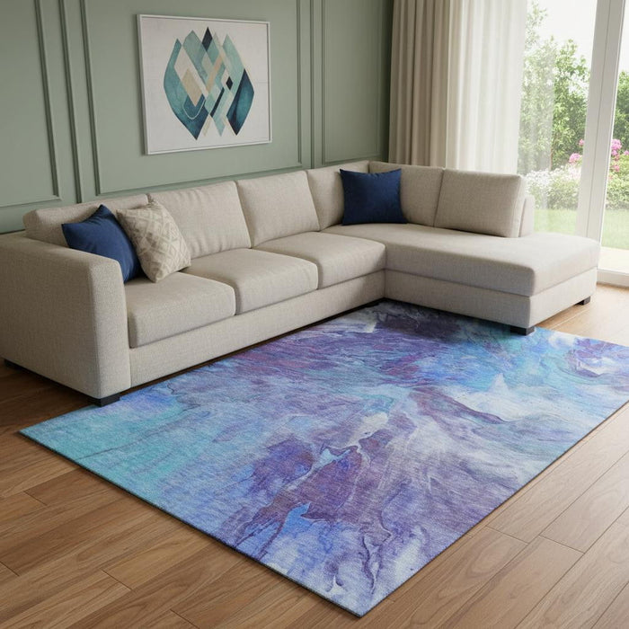 9' X 12' Abstract Washable Area Rug With UV Protection (653481) - Blue / Purple / Ivory
