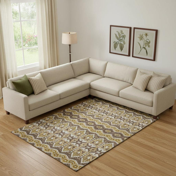 10' X 14' Moroccan Washable Area Rug With UV Protection (672272) - Gold / Brown / Ivory