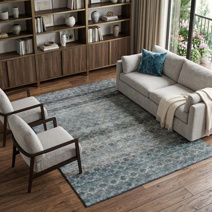 10' X 14' Striped Washable Area Rug With UV Protection (688069) - Blue / Gray / Beige