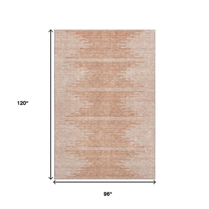 8' X 10' Abstract Washable Area Rug With UV Protection (653717) - Salmon / Ivory