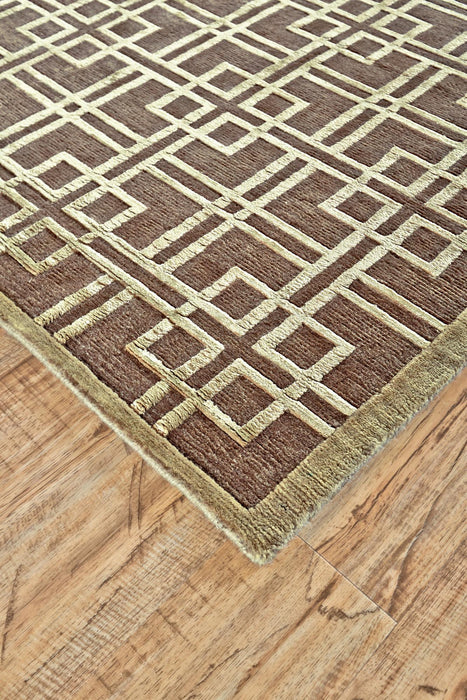 5' X 8' Wool Geometric Hand Knotted Area Rug (744164) - Tan / Ivory