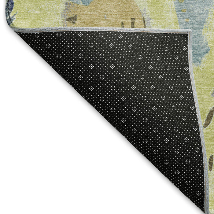 10' X 14' Geometric Washable Area Rug With UV Protection (694502) - Artichoke Green / Blue / Green