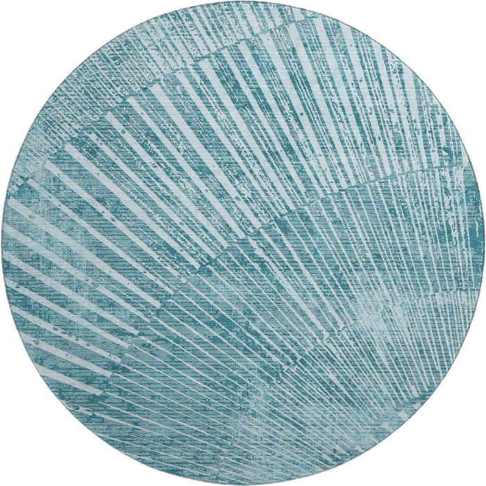 8' Geometric Washable Round Rug With UV Protection (648355) - Teal / Ivory