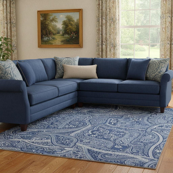 8' X 10' Paisley Washable Area Rug With UV Protection (652657) - Navy Blue / Ivory