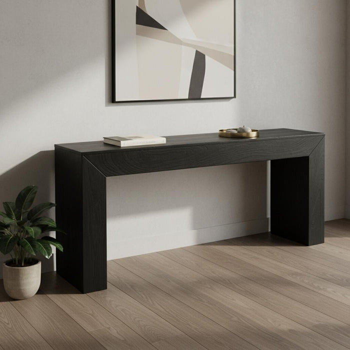 Solid Wood Distressed Sled Console Table - Charcoal