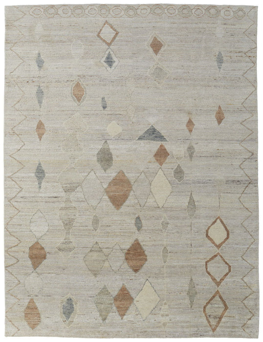 8' x 12' Wool Moroccan Hand Knotted Area Rug - Tan Brown And Gray
