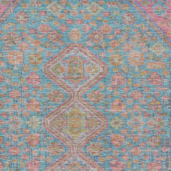 10' X 14' Geometric Washable Area Rug With UV Protection (705185) - Sky Blue / Teal / Blush