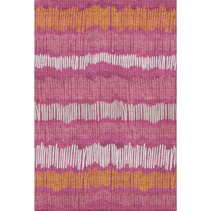 10' X 14' Striped Washable Area Rug With UV Protection (670622) - Blush / Orange / Ivory