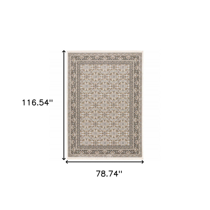6' x 9' Oriental Power Loom Stain Resistant Area Rug With Fringe - Ivory And Gray
