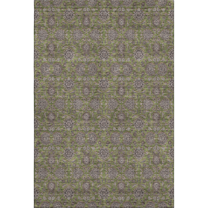 9' X 12' Floral Washable Area Rug With UV Protection (656848) - Olive Green / Beige