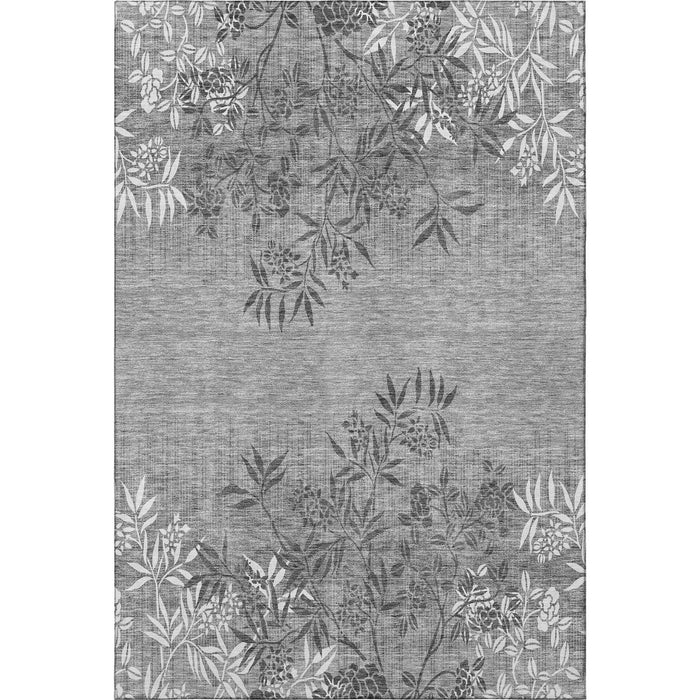 10' X 14' Floral Washable Area Rug With UV Protection (655668) - Pewter / Ivory