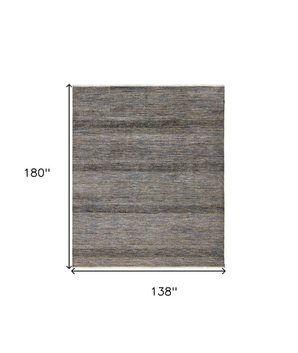 12' x 15' Wool Striped Shag Hand Knotted Area Rug - Gray And Ivory