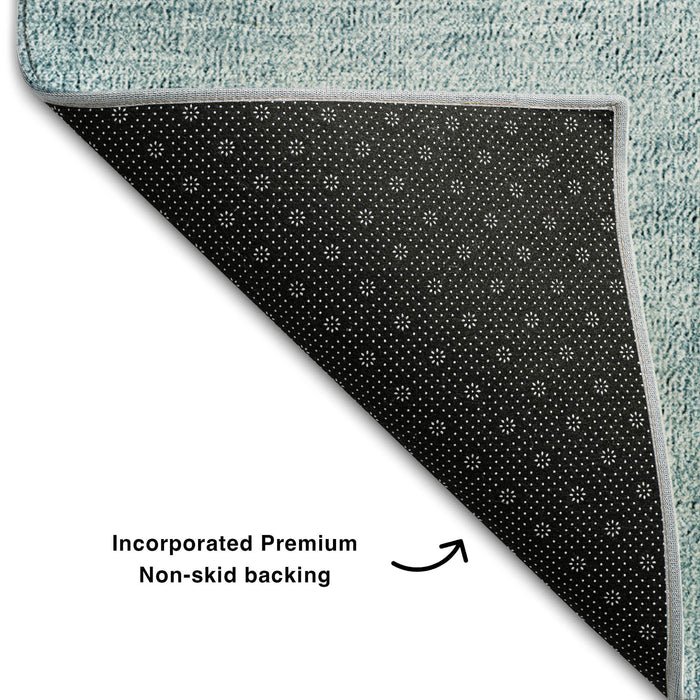 8' Geometric Washable Round Rug With UV Protection (655576) - Teal / Ivory