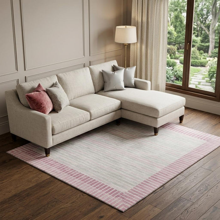 10' X 14' Striped Washable Area Rug With UV Protection (693492) - Pink / Ivory / Mauve