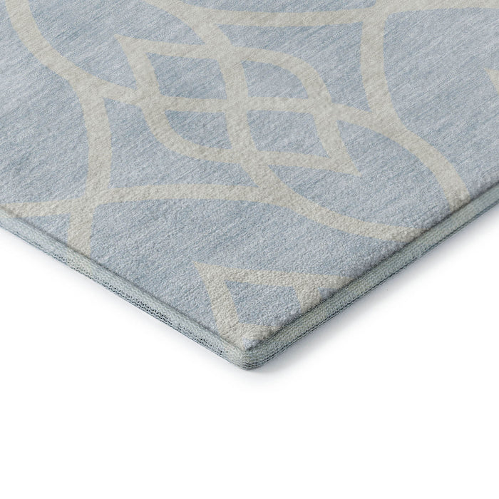 10' X 14' Trellis Washable Area Rug With UV Protection (670315) - Sky Blue / Ivory