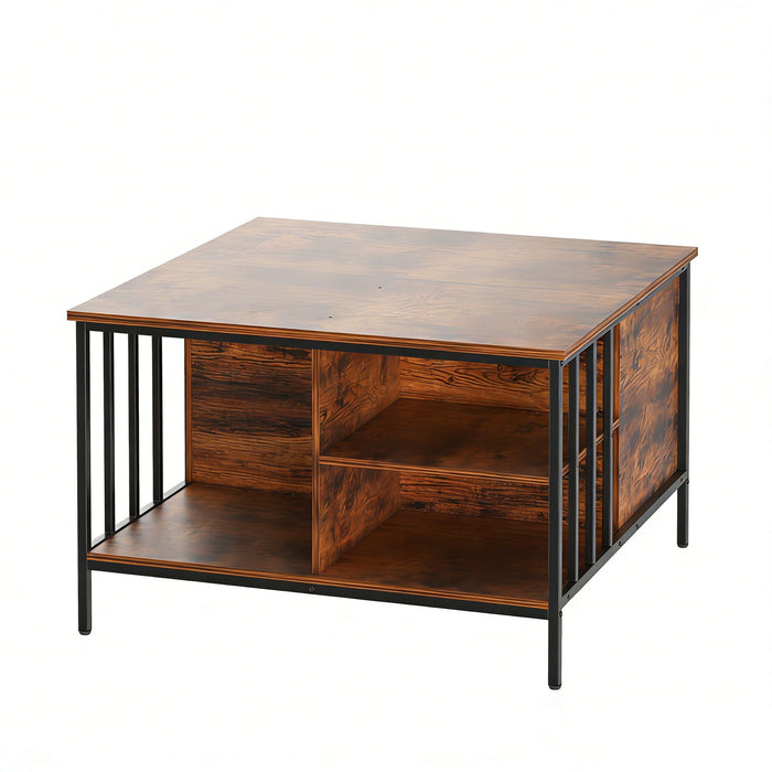 Giga lift top coffee table with adjustable height and storage in black and brown, designed for modern living room use.
