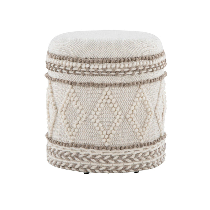 Tahoe - Pom Pom Ottoman - Beige Wool