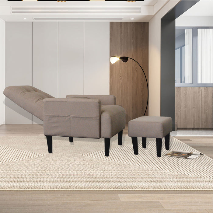 Modern Giga living room sofa set with a soft fabric single chair, adjustable recliner and ottoman, convertible into a bed and lounge stool.