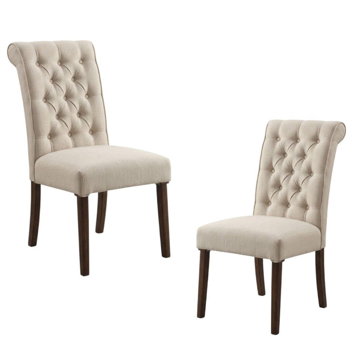 Tufted Linen And Solid Wood Dining Side Chairs (Set of 2) - Beige