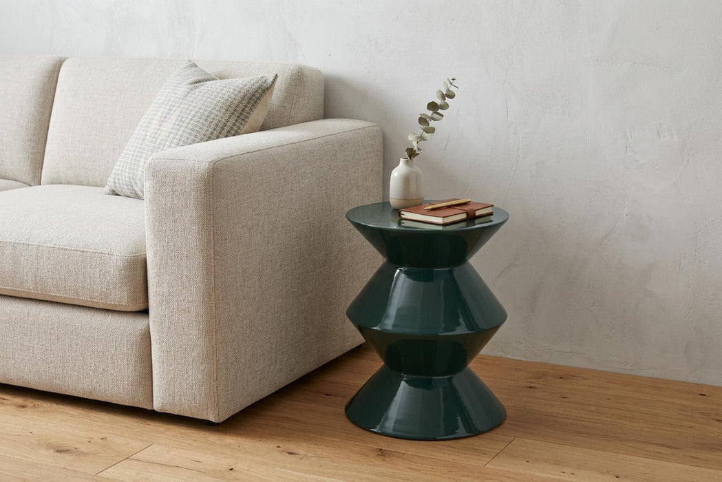 Wood Round Top Geo Pedestal End Table - Green